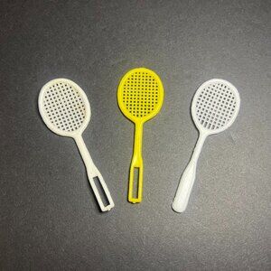 Vintage 1960s Barbie Lot of 3 White & Yellow Tennis Racket Sport Accessories